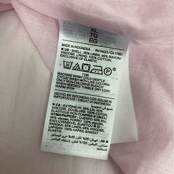 Old Navy Womens Midi Dress Sz XL Fit & Flare Linen-Blend Smocked Back Pink Slit - Picture 11 of 12